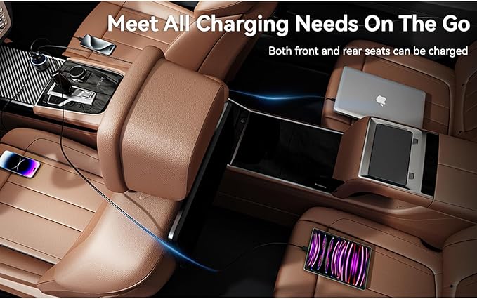 USB C Car Charger, 4 Port 78W USB Car Charger Adapter Fast Charging Multi Port Cigarette Lighter Adapter with Voltmeter Type C Phone Car Accessories for iPhone 17/16/15/14, Samsung Galaxy, iPad