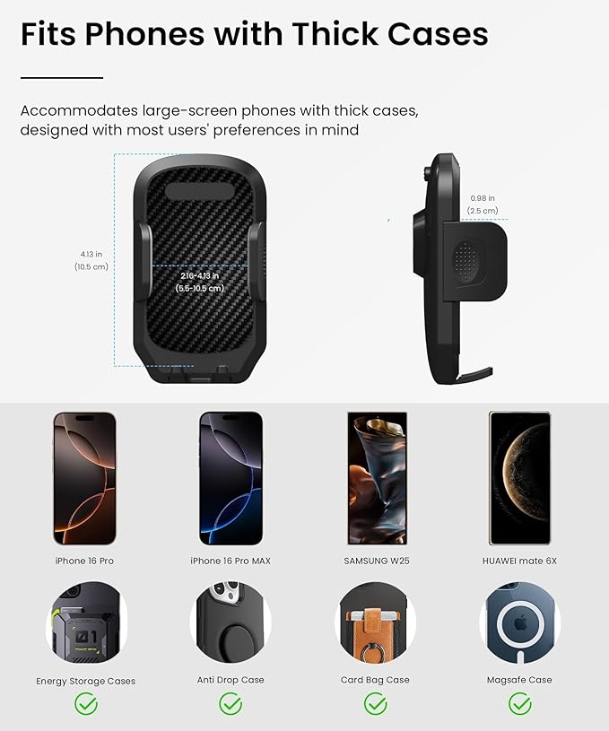 Rear View Mirror Phone Holder – Solid Metal Arm Car Phone Mount, Universal Fit for iPhone & Android, Foldable 360° Rotation Clip, Sleek Hands-Free Design Stable Mount for Navigation & Calls