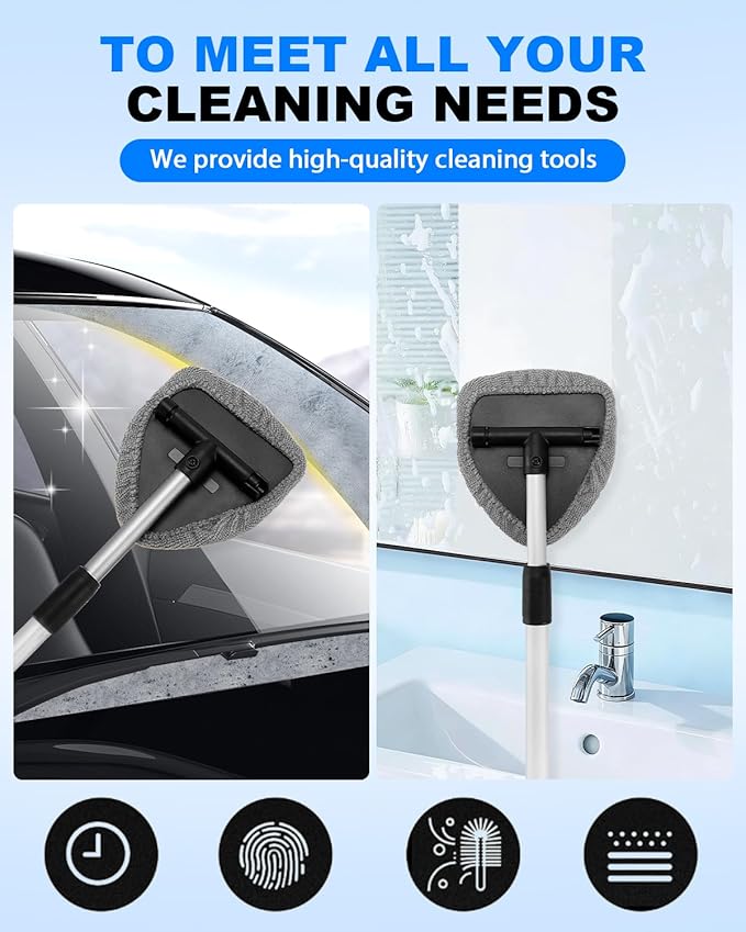 5 Pack Microfiber Windshield Cleaning Pads, Replacement Heads Cover for Windshield Cleaner Tools, Cleaning Tool Bonnets Fits Window Reach Tool, Washable & Reusable Handle Not Included (Grey)
