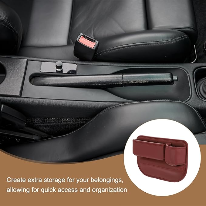 HARFINGTON Car Seat Gap Filler Organizer 11.8 x 8.3 x 2.2 Inch PU Universal Car Organizer Storage Box Between Seat and Console (Right) with Cup Holders for Phone Sunglasses Keys, Red