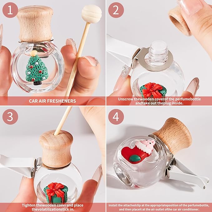 Car Air Freshener Diffuser Christmas Set, Hanging Car Scents Air Freshener, Car Fresheners Long Lasting, Essential Oil Diffuser, Christmas Fragrance Oil, 4pcs