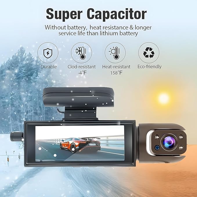 Dashcam Front and Rear Inside,Car Camera Dash Cam for Cars,Driving Recorder with IR Night Vision,Loop Recording,Wide Angle Lens,3.16 Inch IPS Screen,Parking Mode (Silver Gray)