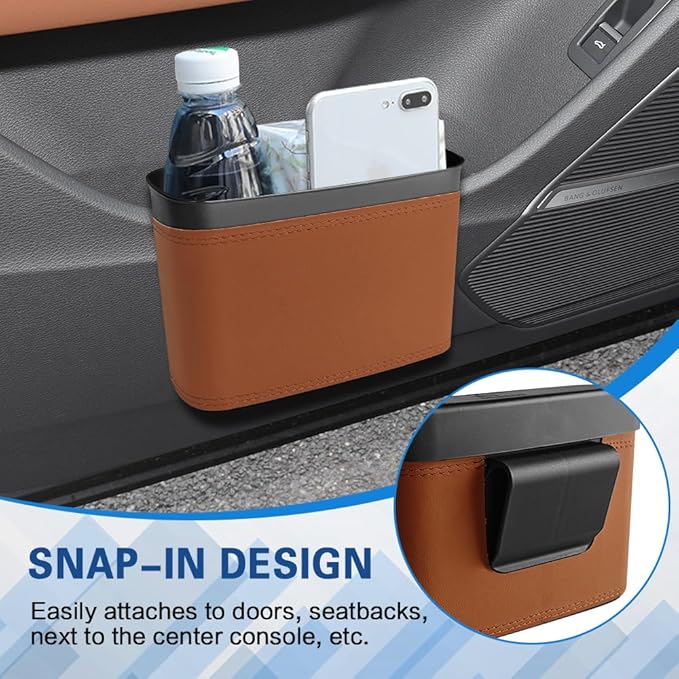 2PCS Car Trash Can with Lid, Press-Top Car Trash Bin with 30PCS Cars Trashs Bags, Small Automotive Dustbin Garbage Container Universal Fit Most Cars Office Home (2pcs-Brown)