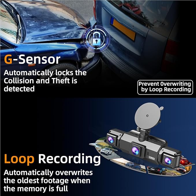 4 Channel Dash Cam Front and Rear Cabin, 360° Dash Camera ,Night Vision 8 IR Lamps Dash Camera for Cars, 5G WiFi for Download, G-Sensor, 24H/7 Parking Mode with 64GB Card,Support 256 GB Max