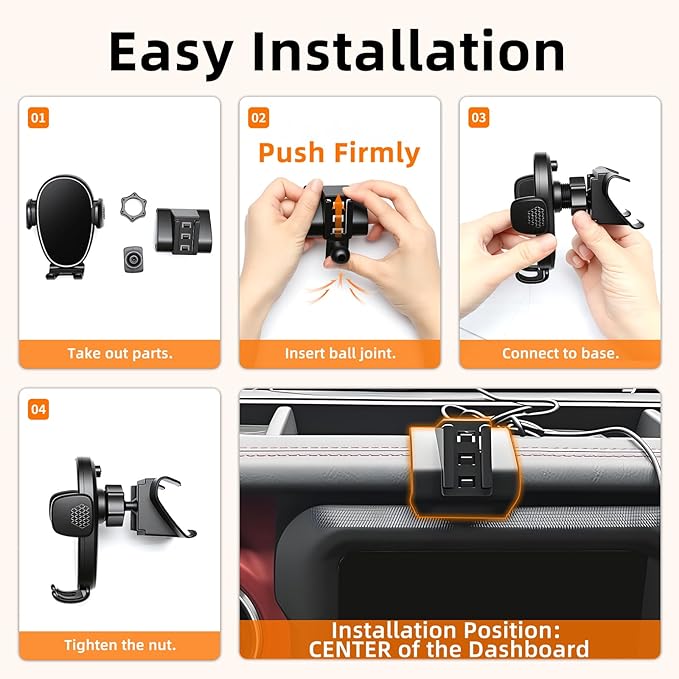 Phone Mount for Jeep Wrangler / Gladiator 2018-2023, Car Phone Holder for Dashboard - 360° Rotatable & Adjustable - Hands Free Cellphone Automobile Cradle, Car Interior Accessories for Jeep Wrangler