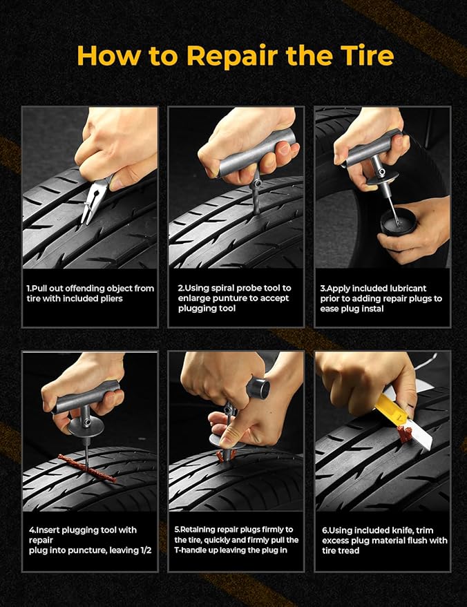 AUTOWN Flat Tire Repair Kit with Air Compressor 54 Pieces for Car, Motorcycle, ATV, Jeep, Truck, Tractor Flat Tire Repair (54PCS)
