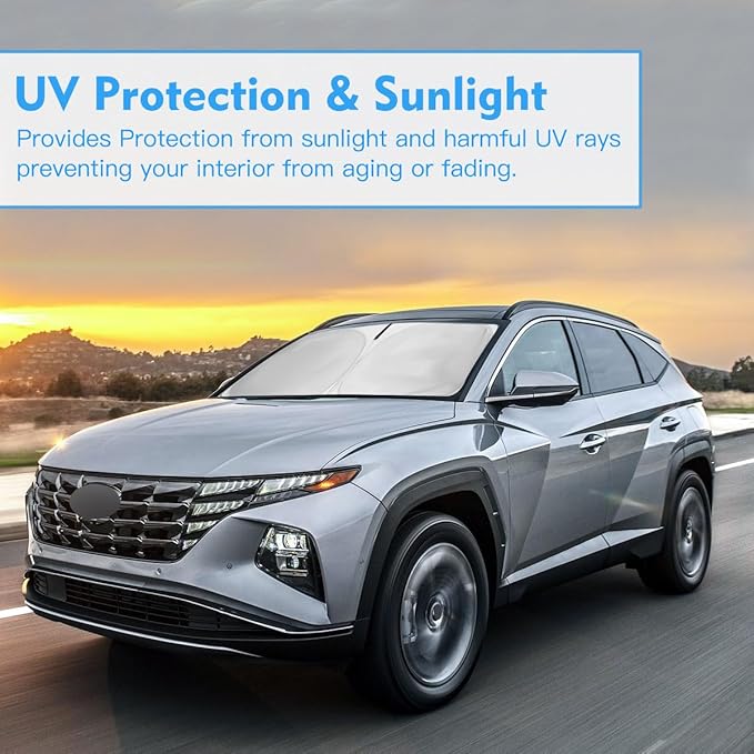Windshield Sun Shade for Hyundai Tucson Accessories Foldable Window Sunshade Fit 2026 2025 2024 2023 2022 Hyundai Tucson Front Window Shade Sun Visor Blocks UV Keep Car Cooler