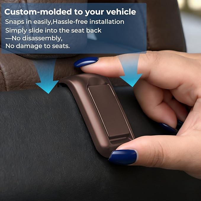 2 Packs Upgraded Foldable Car Seat Headrest Hidden Hooks for Volvo XC90 XC60 XC40 S90 S60 C70 V90 V60 EX30 EX90 60/90 Series Accessories, Storage Organizer for Purse Bag Toy Bottle (Brown)