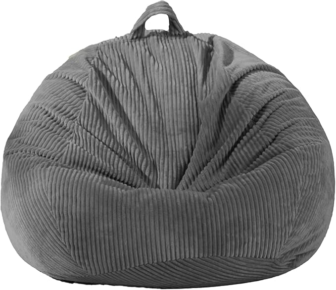 Stuffed Animal Storage Bean Bag Cover (No Filler), Corduroy Kids & Toddler Bean Bag Chair for Teens & Adults, Toy Storage Organizer, Comfy Sofa for Playroom (Dove Gray, Kids (Cover Only))