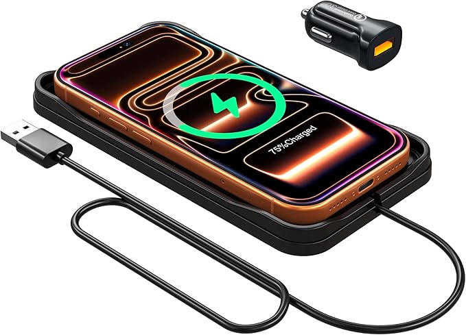 Wireless Car Charger Pad, Fast Car Wireless Chargers Charging pad Non Slip Car Wireless Phone Charger for iPhone 17/16/15/14/13/12 Pro, SE3/SE2/XS/X/XR/8, 30cm Cable