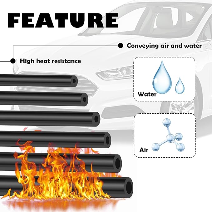 Multipurpose Vacuum Line Kit,6PCS 5Ft Vacuum Hose Automotive+64PCS Vacuum Line Connectors,Max 130PSI Silicone Hose for Variety Car Piping System Automotive Replacement Vacuum Hoses (70PCS)