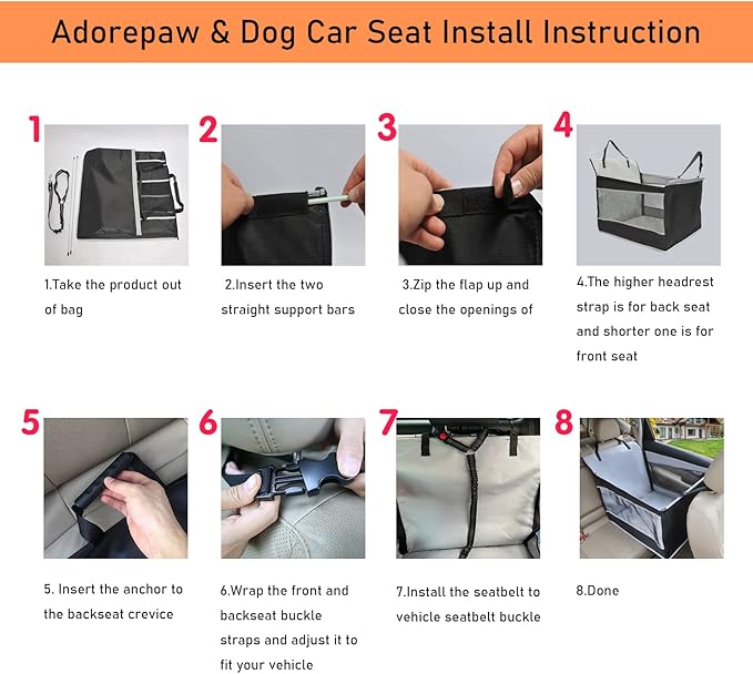 Dog Car Seat Large Medium Size Dog, Back Seat Extender for Dogs with Hard Bottom, Waterproof Fabric, Breathable Mesh Sides, Adjustable Seat Belt Leash, Carseat for Dogs with Non-Slip Bottom Grey