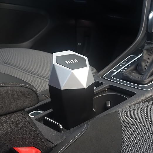 Car Trash Can Bin,Small Garbage Can with Lid,Automotive Cup Holder Mini Cars Trashcan,Portable Cars Door Trash Cans,Car Essentials Gadgets Dustbin (1Pcs, Silver)