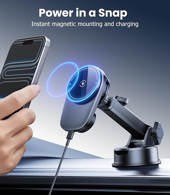 for Magsafe Car Mount Charger with Air-Cooling System, 15W Fast Charging Wireless Car Charger Mount for iPhone 17 16 15 14 13 Pro Max Plus Mini, Vent Dashboard Suction Car Phone Mount Charger