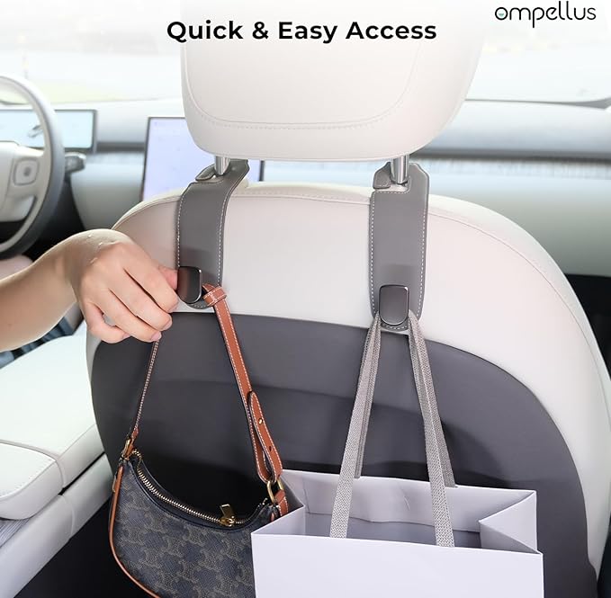 Car Headrest Hook, 2 Pack Leather Car Seat Hooks for Purses and Bags, Car Organization Accessories (Grey)