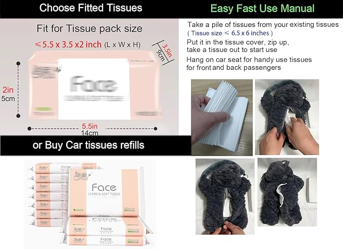 Tissue Box Cover Plush Tissue Box Holder for Car, Home, Decorative Holder/Organizer for Bathroom Vanity Countertop, Nightstands, Office Desk-Fuzzy Pig