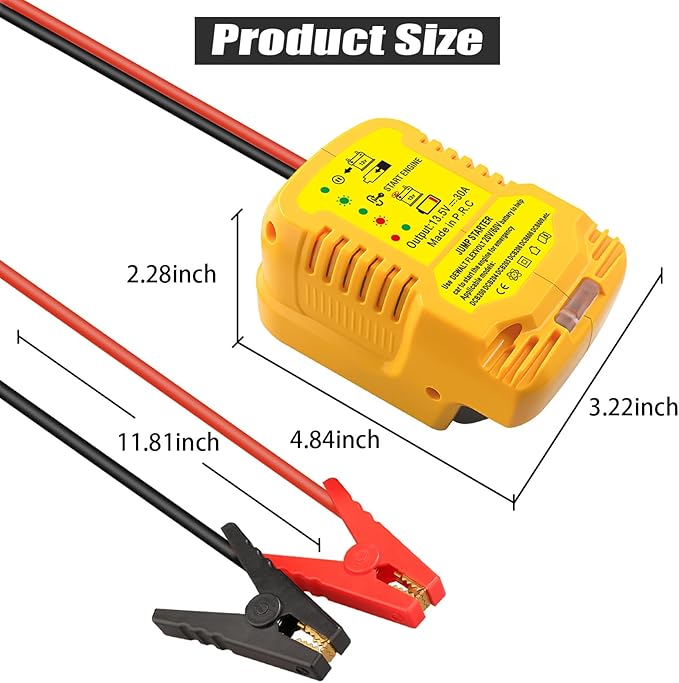 Car Jump Starter Adapter for Dewalt 20V/60V Li-ion Battery,Automotive Battery Booster with 12V Jumper Cable Clamps,Emergency Car Jumper Starter(Battery Not Included)