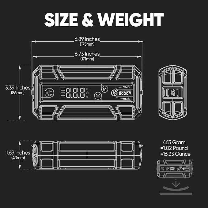LOKITHOR J400 2000A Portable Jump Starter, 12V Lithium Battery Booster with ConnectMax Tech, Smart Digital Display, Car Jumper Box for Up to 8.0L Gas & 6.0L Diesel Engines