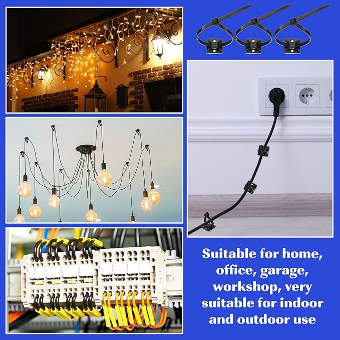500 Pcs 3/4 Inch Black Self Adhesive Cable Zip Tie Mounts Wires Zip Tie Mounting Base Holders Management Anchors Organizer Holders for Indoor & Outdoor Cable Organization