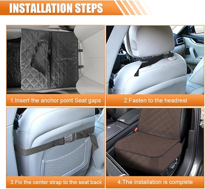 ZIMISI Dog Car Seat Cover, Waterproof & Scratch Proof Car Seat Protector with Side Flaps, Nonslip Front Car Seat Covers with Safety Belt, Universal Dog Mat for Cars, SUVs, Trucks (Coffee)