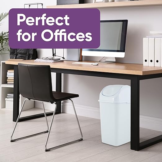 Superio Kitchen Trash Can with Swing Top Lid 9 Gallon Slim Waste Bin 37 Qt Sturdy Plastic Garbage Can Medium Recycling Bin for Office, Bathroom, Under Counter, Dorm, Bedroom (White-2 Pack)