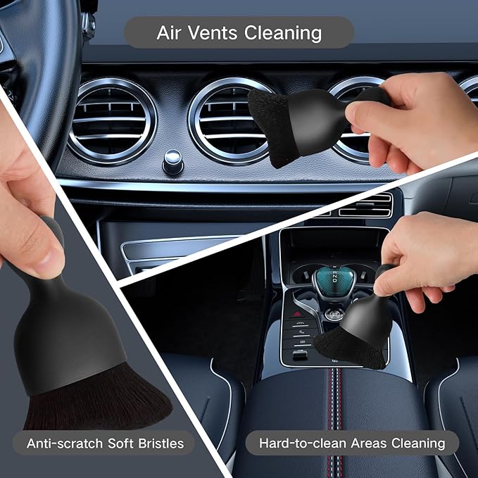Qydipclin 10pcs Windshield Cleaning Tool Inside Car Window Cleaner Wash Kit with 4 Reusable Microfiber Pads 1 Spray Bottle and Extendable Handle Interior Auto Glass Wiper Kit, Blue&Gray