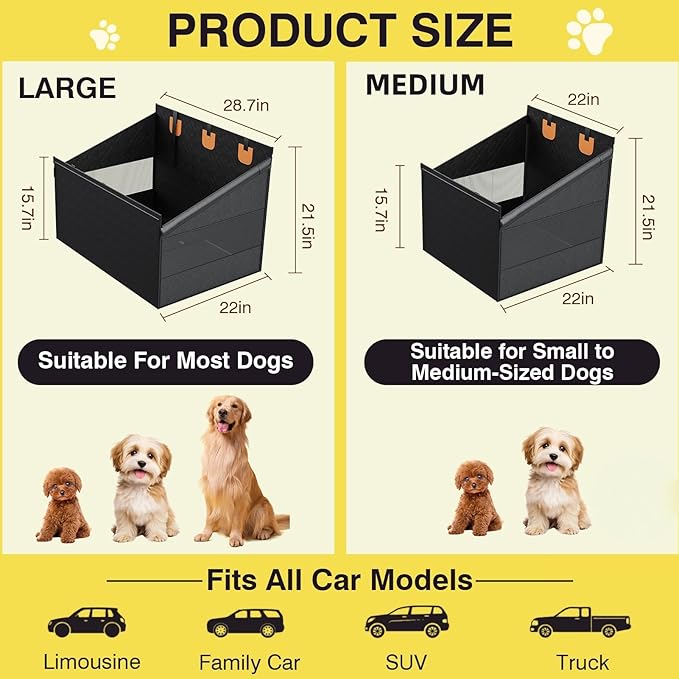 Large Dog Car Seat, Hard Bottom Car Seats Cover for Dogs, Waterproof Non-Slip Foldable Back Seat Extender for Medium to Large Size Dog, Backseat Cover for Dogs in Vehicle SUV Truck, Black L