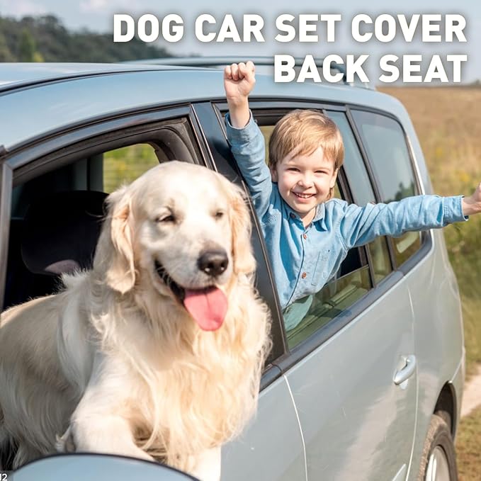 Dog Car Seat Cover for Back Seat, Waterproof Back Seat Cover with Zippered Armrest Access, Non Slip Rear Bench Cover for Cars SUVs - 52W