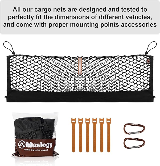 Muslogy Envelope Style Trunk Cargo Net Compatible with 2024 2025 2026 Hyundai Santa Fe Accessories Custom Fit Trunk Organizer Upgraded Storage Luggage Net with Metal Hooks