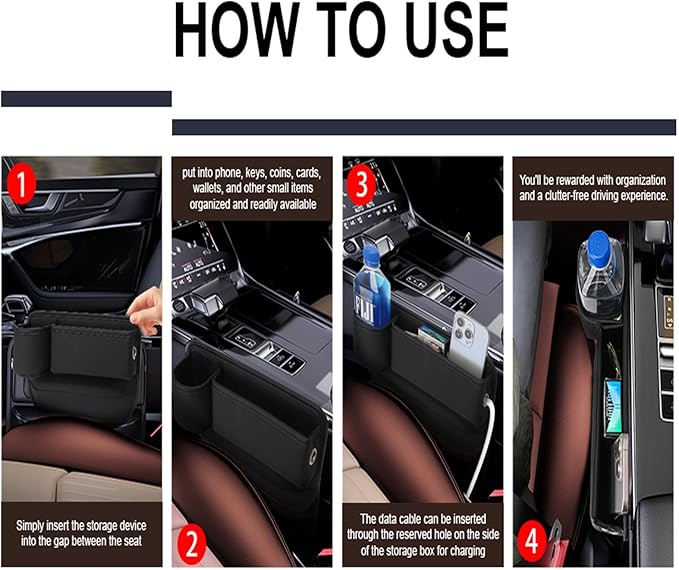 LINPING Car seat gap filler organizer,2024 Universal New Seat Gap Storage Box, Car Leather Cup Holder Gap Bag for Glasses Phones Keys and Cards (brown, Driver Side)