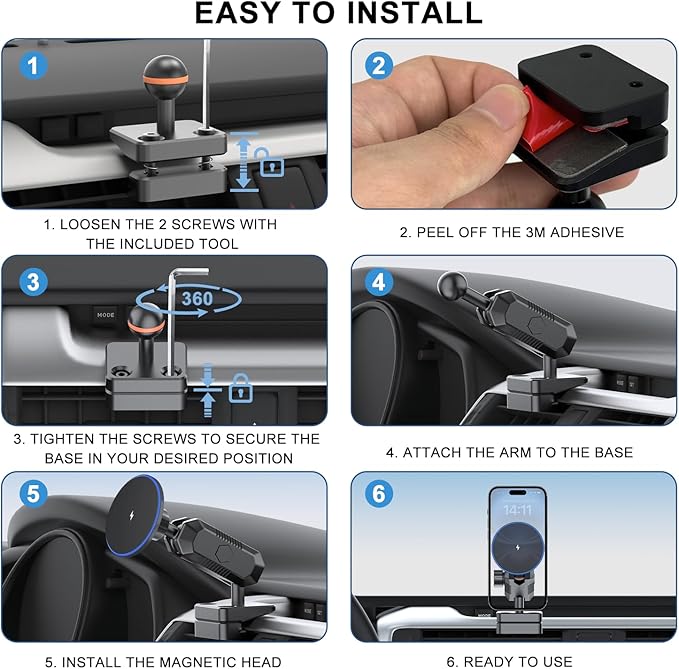 5th Gen Toyota 4Runner Phone Mount Charger, 15W Wireless Charging Phone Holder for 4Runner 2024 2023 2022 2021-2010, Toyota 4Runner Accessories for All Smartphones, 360° Adjustable, Easy to Install