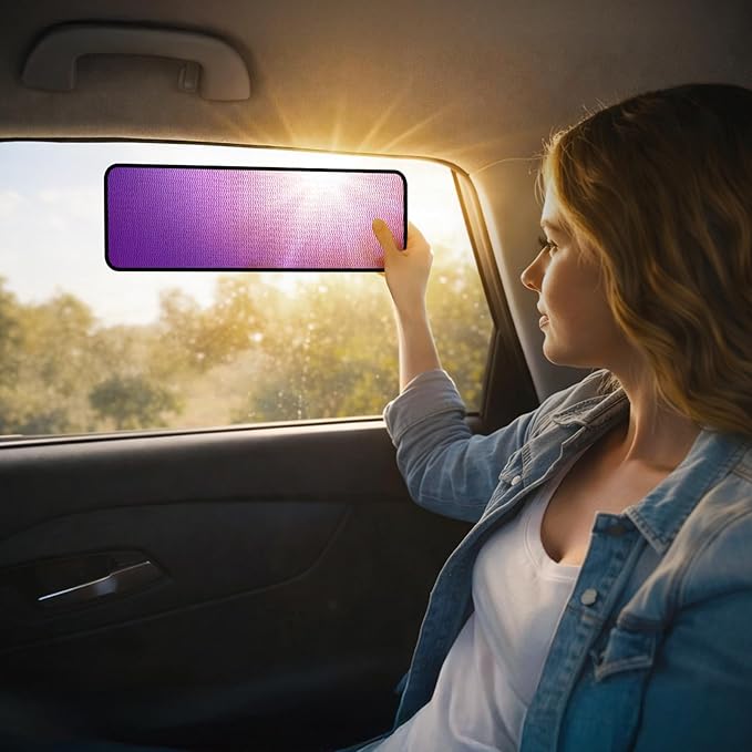 XCBYT Square Car Window Shades - Mixed Size 4 Pack Static Cling Sun & Glare Blocker, Removable Semi-Transparent Window Tint for Windshield, Side & Rear Windows (2 Small + 2 Long)