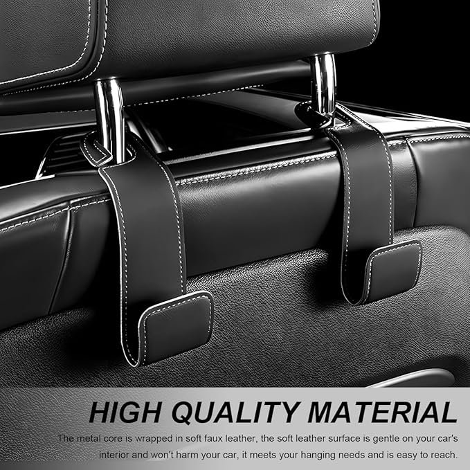 2 PCS Car Seat Headrest Hooks, Microfiber Leather Hanger Holder Hook for Hanging Purse and Bag, Universal Vehicle Back Seat Organizer Hook for Grocery Bag Handbag Coat (Black)