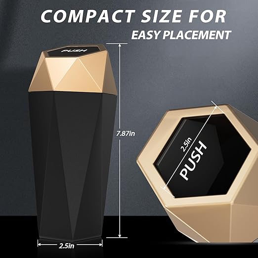 Car Cup Holder Trash Can, Car Trash Can with Lid, Mini Portable Trash Bin for Cars, Small Automatic Garbage Bin, Leakproof Cup Holder Trash Bin for Auto,Home,Office, Car Accessories (1, Gold)