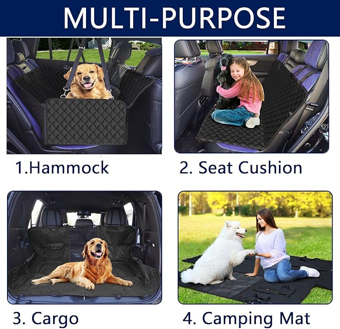 fidozen Dog Car Seat Cover, Universal Fit, Waterproof, Breathable, Machine Washable, Pet Hammock with Storage Pocket, Black (Black, Large(59" W))