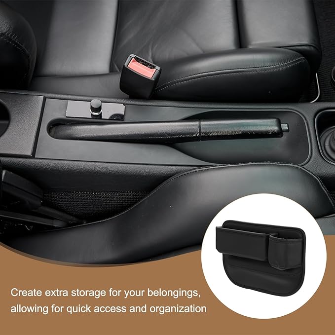 HARFINGTON 2pcs Car Seat Gap Filler Organizer 11.8 x 8.3 x 2.2 Inch PU Universal Car Organizer Storage Box Between Seat and Console (Left+Right) with Cup Holders for Phone Keys, Black