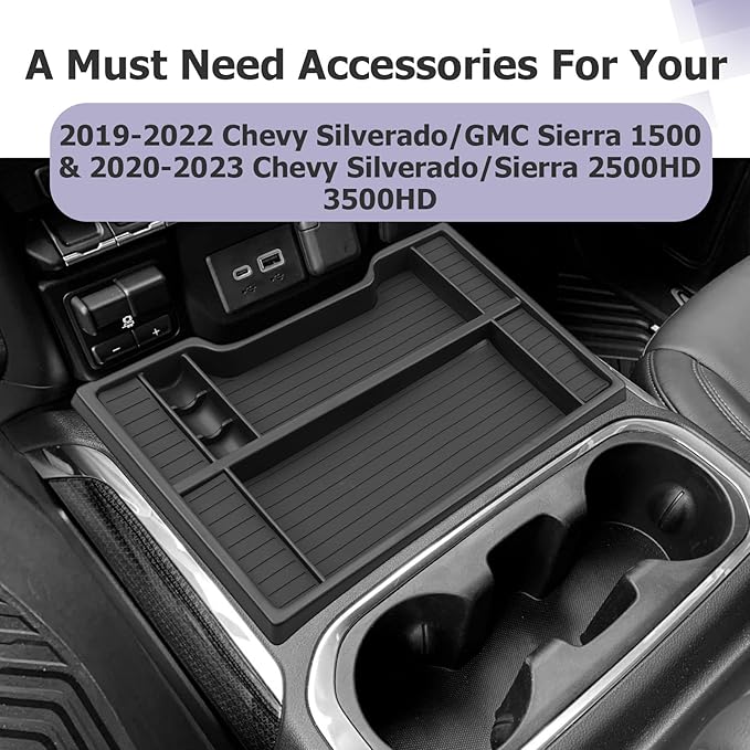 LUWU Center Console Organizer Compatible with 2019-2022 Chevy Silverado/GMC Sierra 1500 & 2020-2023 Chevy Silverado/Sierra 2500HD 3500HD Accessories Black (ONLY for Full Console w/Bucket Seat)