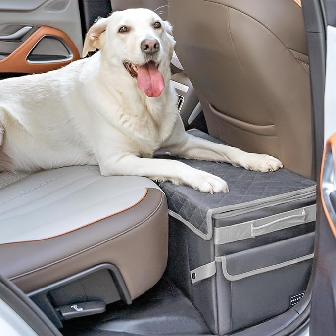 PETSFIT Seat Extender for Dogs, Dog Car Seat Extender for Front and Back Seat, Collapsible Car Organizer Trunk for Dogs Up to 90 LBS (Grey)