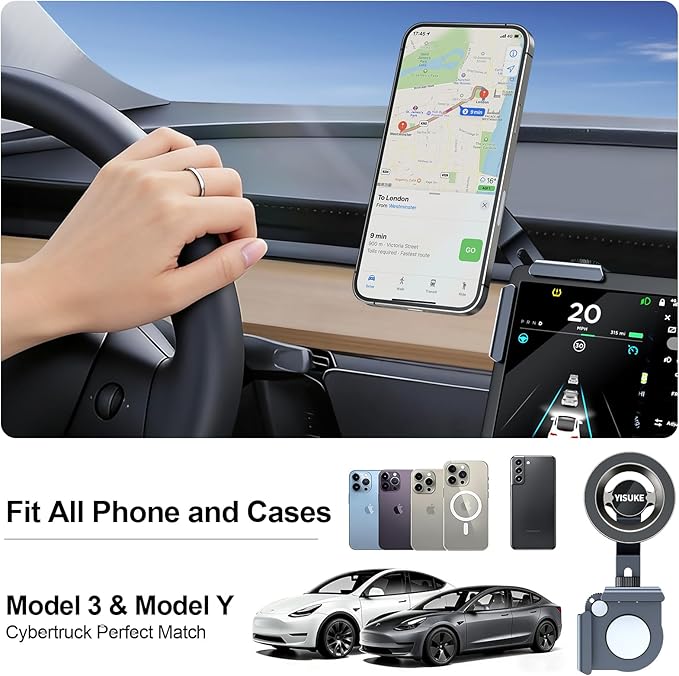 Magnetic Phone Mount Compatible with Tesla Model 3 Model Y, Car Holder 2025, Compatible with iPhone MagSafe 17/16/15/14/13/12 (Compatible with Tesla Screen Phone Mount)