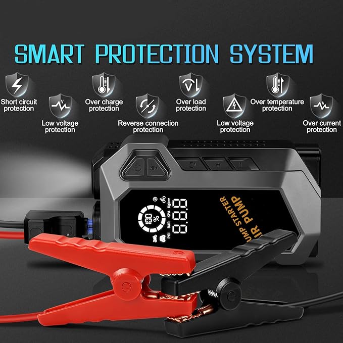 E-Ant Car Jump Starter with Air Compressor(10L Gas/8L Diesel), 4000A Peak 12v Auto Battery Jump Pack, Power Bank USB QC3.0 Outputs Portable Battery Booster Pack Jumper Box Tire inflator (Black)