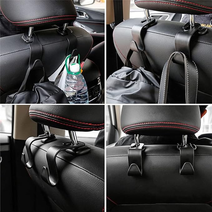 8sanlione Car Back Seat Headrest Hooks, 4PCS Vehicle Backseat Storage Organizer Hanger, Multifunctional Auto Headrest Hidden Hook Universal for Handbag Purse Backpacks Bags and Groceries (White)