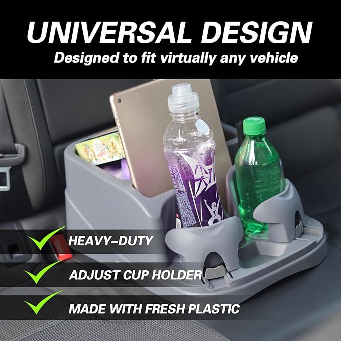 Center Console Organizer,Automotive Consoles Organizers and Storage with 2 Adjustable Cup Holders,Back Bench and Front Seat or Floor Middle Console Universal for Car Truck RV Van SUV (Grey)
