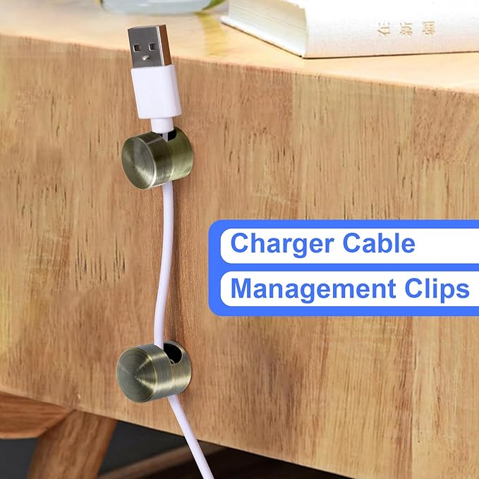 SmallCat 10 Sets Charger Holders for Cords, Antique Copper Color Adjustable Cable Anchor Holders, Adhesive Metal Cord Clips, Cable Management Wire Organizers for Desk, Office, Nightstand