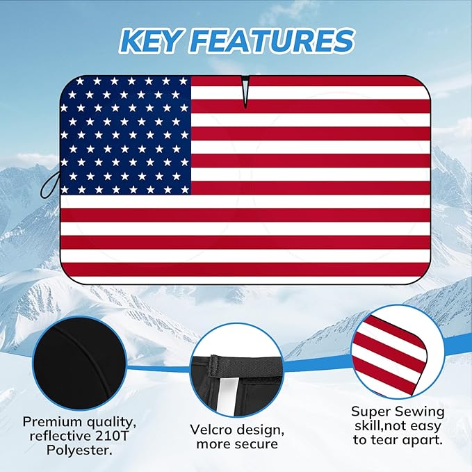 Windshield Sun Shade Original American Flag USA Patriotic Design - Folding Car Front Window Sunshade for Cars SUV Trucks, Max UV Blocking and Keep The Vehicle Cool XL