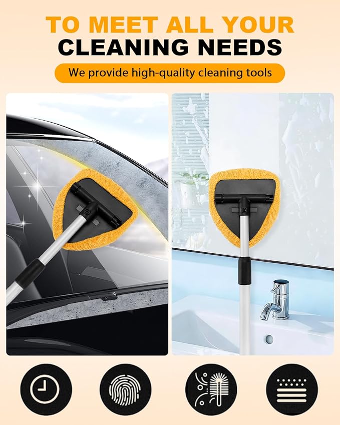 5 Pack Microfiber Pads for Windshield Cleaner Tool – Washable Windshield Cleaner Replacement Pads with Elastic Edge, Replacement Heads Cover for Car, RV & Home Window Cleaning (Orange)