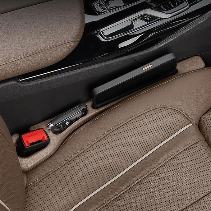 2 PCS Car Seat Gap Filler for BMW X1 X3 X5, Seat Gap Plug with Storage Slot Console Organizer to Stop Items Falling Between Seats Plug Play,C/Brown