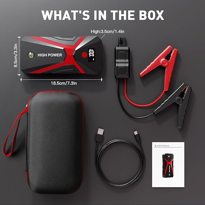 Jump Starter, 1600A 4 in 1 Function Battery Jumper Starter Portable Up to 8.5L Gas & 5.0L Diesel Engines 12V Jump Box for Car Battery with Smart Jumper Cables and LED Flashlight