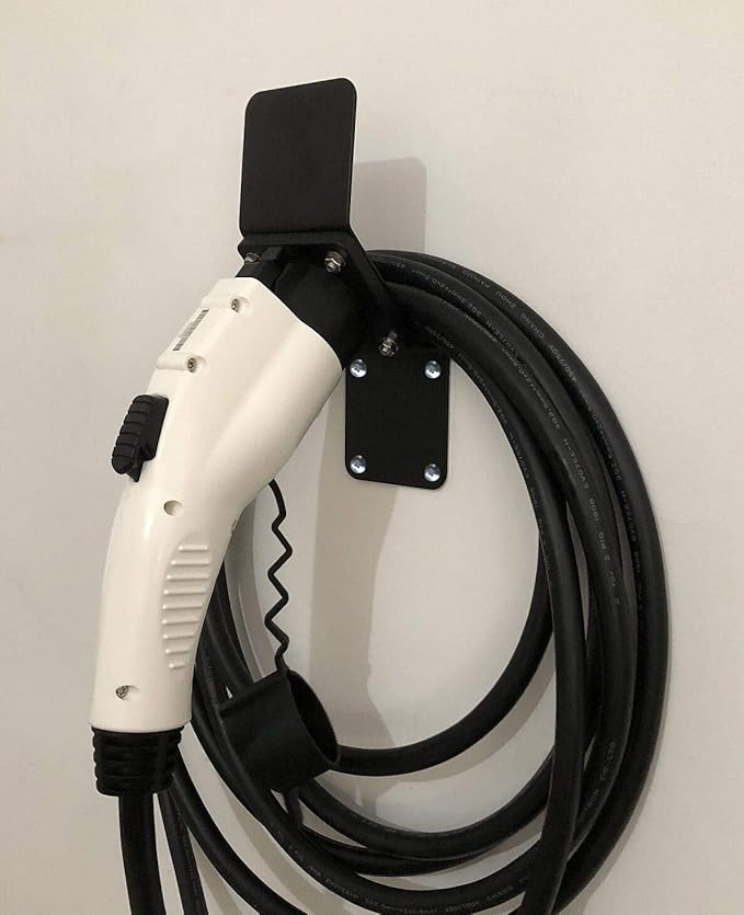 EVSE EV PHEV Electric Vehicle Charger Charging Cord Hanger and Plug Nozzle Dock Holster Holder Compatible with SAE J1772 Angle Heavy Duty Steel Cable Organizer Hook