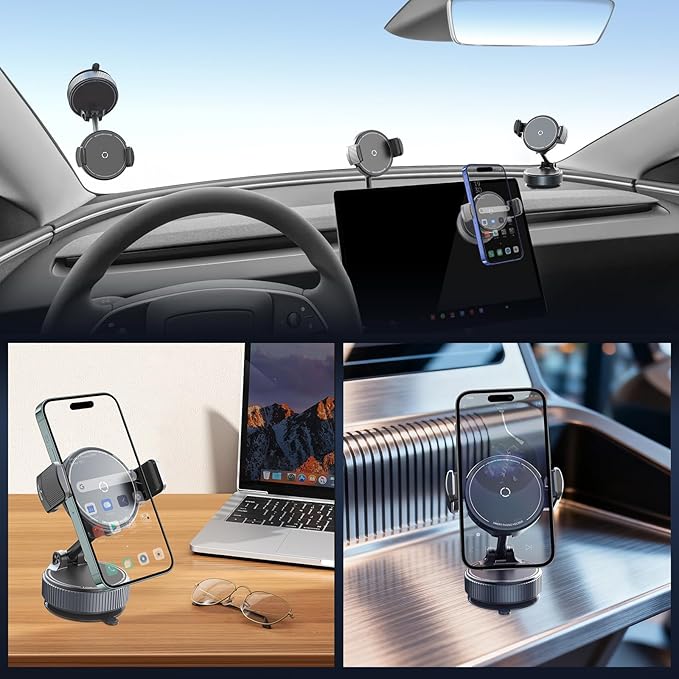 Upgraded 360° Nano Gel Vacuum Phone Holder for Dashboard Reinforced Suction Cup (Ultra-Strong Suction), Cell Phone Holders for Your Car/Gym/Mirror Car Phone Mount for iPhone & Android Phones