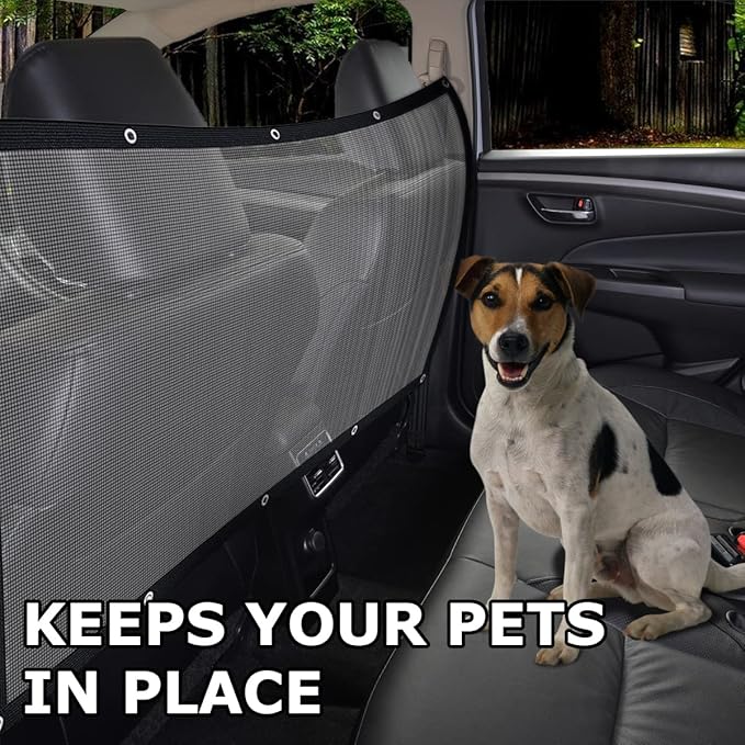 VaygWay Dog Car Travel Net Barrier for Pets - Premium Quality Safety Back Seat Mesh Net Barrier for Pets- Car Divider Net with Adjusting Rope and Hook- Perfect for Car SUV Pickup